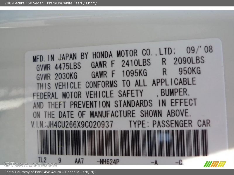 Premium White Pearl / Ebony 2009 Acura TSX Sedan