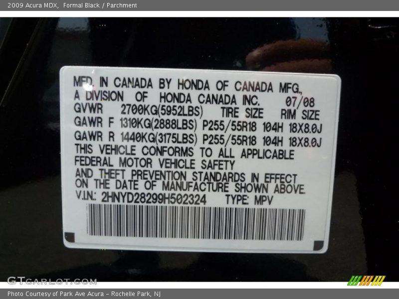 Formal Black / Parchment 2009 Acura MDX