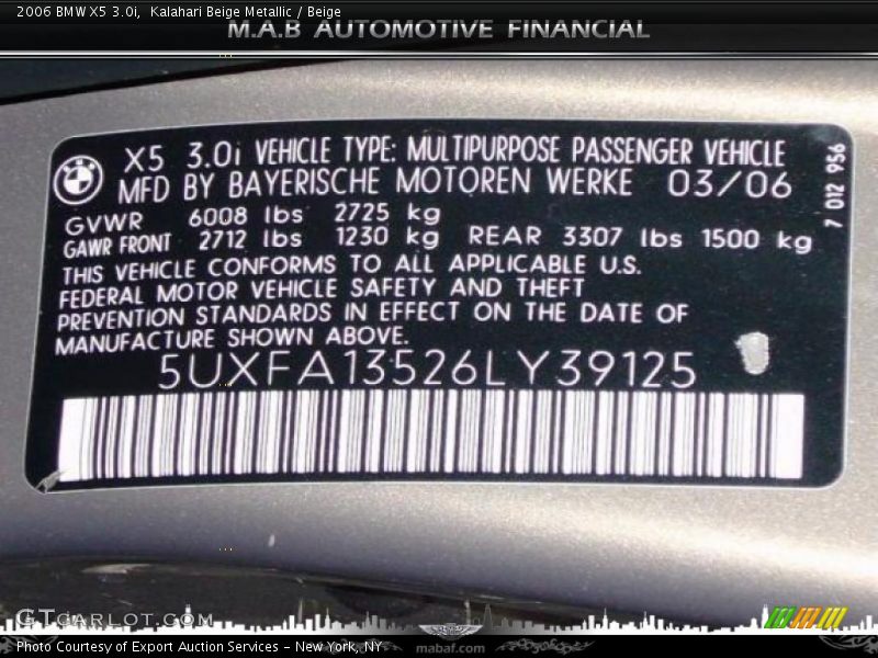 Kalahari Beige Metallic / Beige 2006 BMW X5 3.0i
