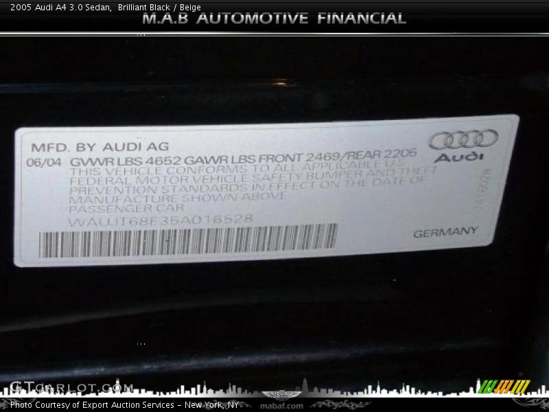 Brilliant Black / Beige 2005 Audi A4 3.0 Sedan