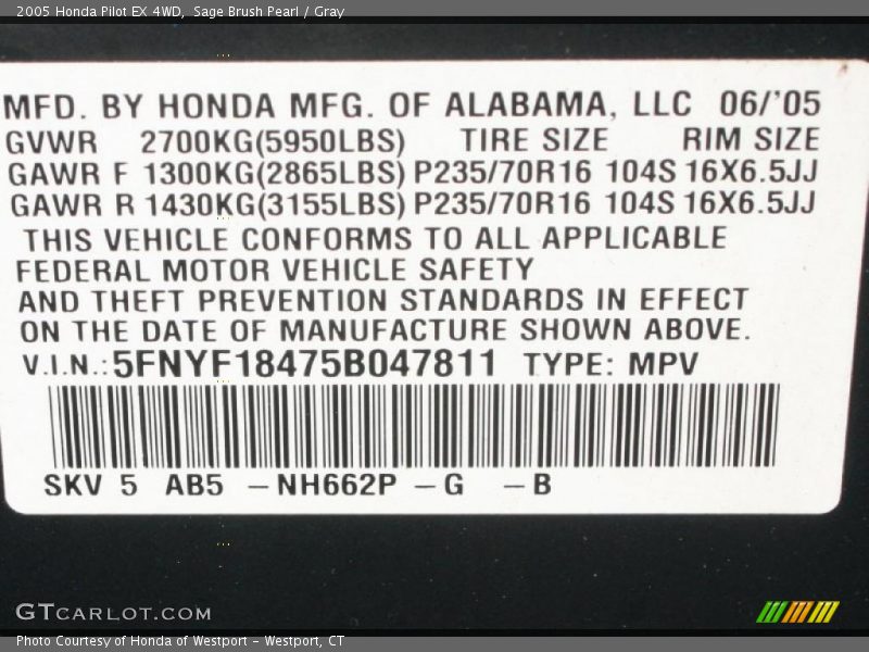 Sage Brush Pearl / Gray 2005 Honda Pilot EX 4WD
