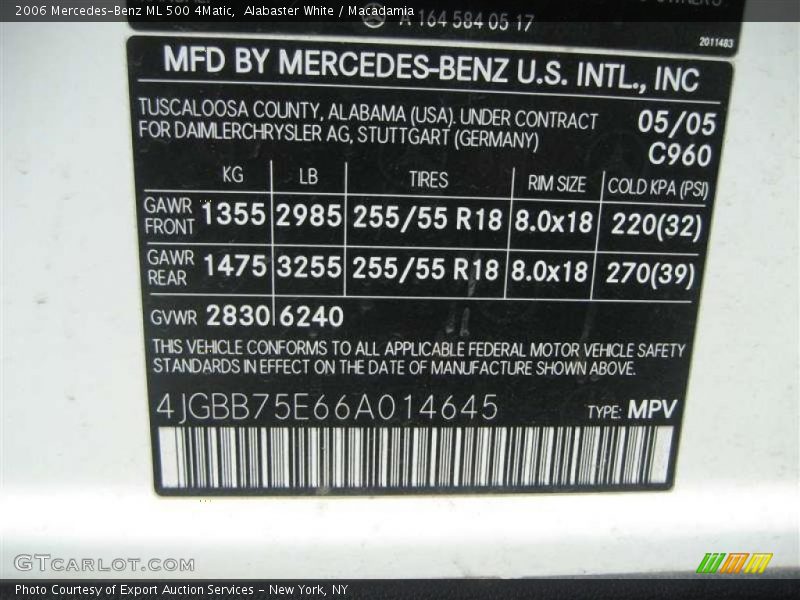 Alabaster White / Macadamia 2006 Mercedes-Benz ML 500 4Matic