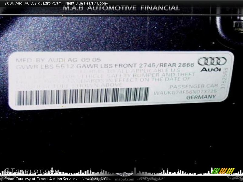 Night Blue Pearl / Ebony 2006 Audi A6 3.2 quattro Avant