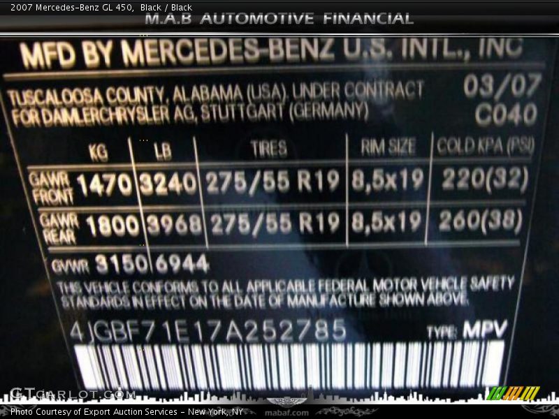 Black / Black 2007 Mercedes-Benz GL 450
