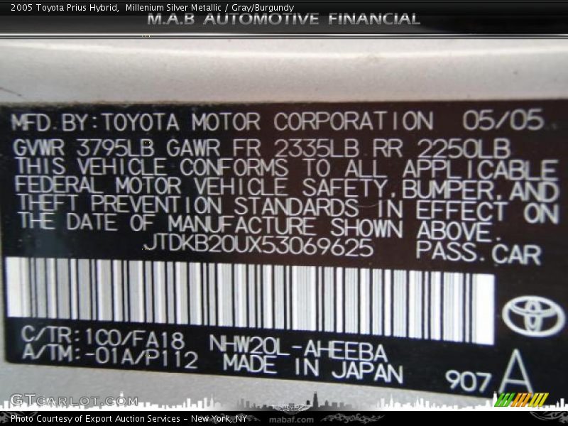 Millenium Silver Metallic / Gray/Burgundy 2005 Toyota Prius Hybrid