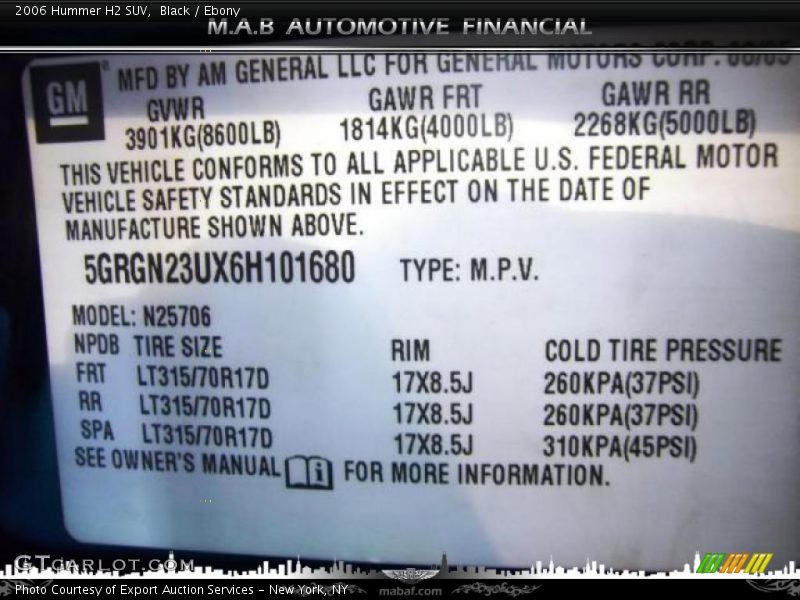 Black / Ebony 2006 Hummer H2 SUV