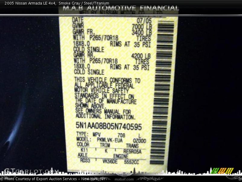 Smoke Gray / Steel/Titanium 2005 Nissan Armada LE 4x4