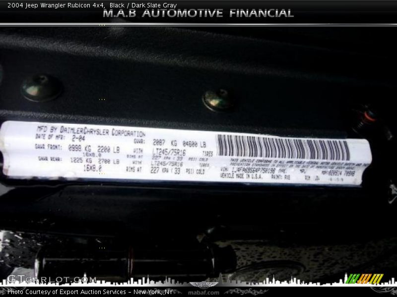 Black / Dark Slate Gray 2004 Jeep Wrangler Rubicon 4x4