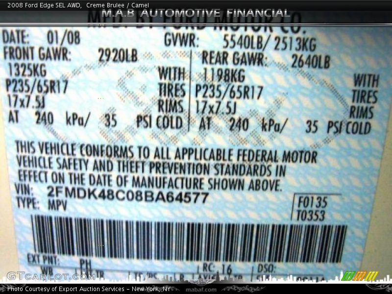 Creme Brulee / Camel 2008 Ford Edge SEL AWD