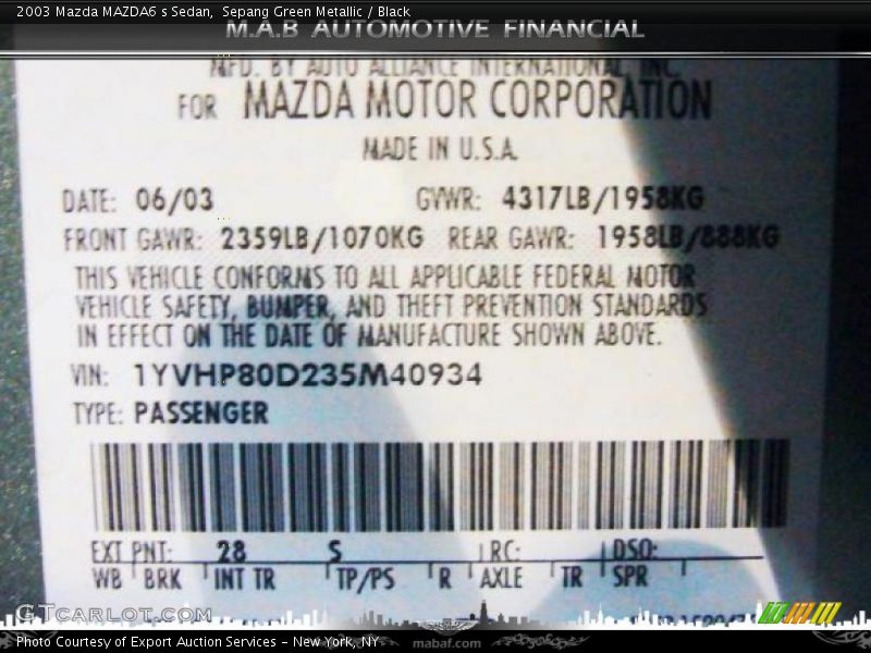 Sepang Green Metallic / Black 2003 Mazda MAZDA6 s Sedan