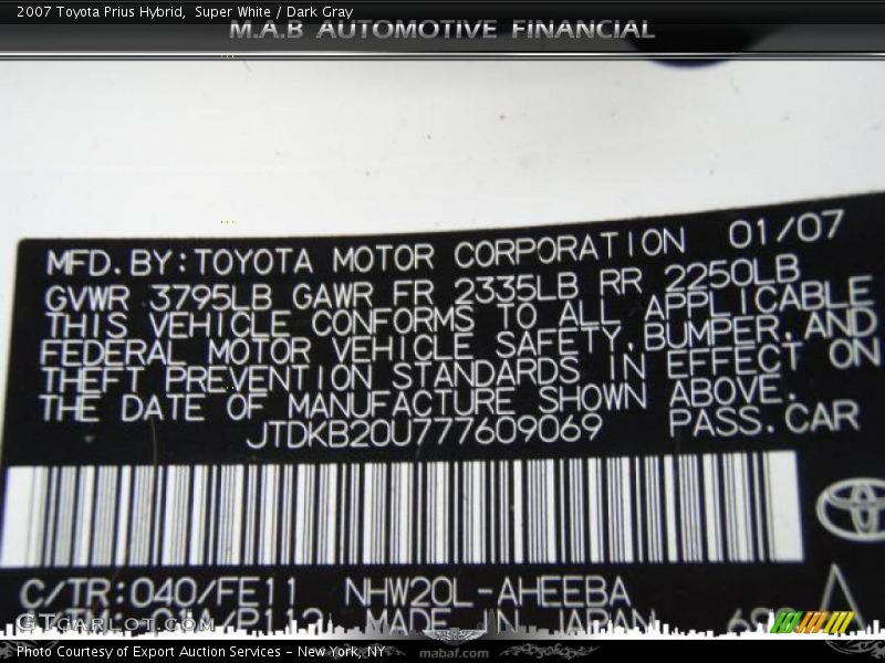 Super White / Dark Gray 2007 Toyota Prius Hybrid