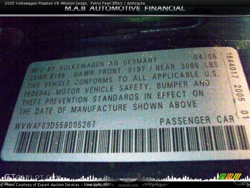 Petrol Pearl Effect / Anthracite 2005 Volkswagen Phaeton V8 4Motion Sedan