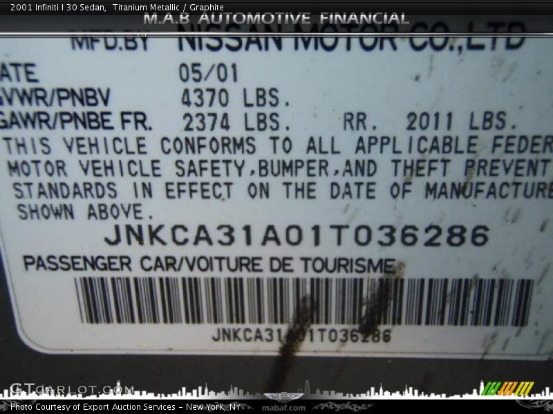 Titanium Metallic / Graphite 2001 Infiniti I 30 Sedan