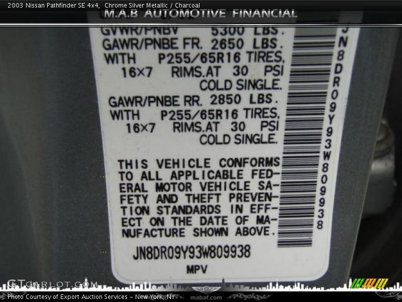 Chrome Silver Metallic / Charcoal 2003 Nissan Pathfinder SE 4x4