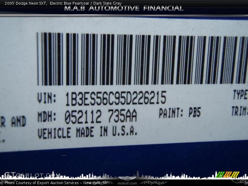 Electric Blue Pearlcoat / Dark Slate Gray 2005 Dodge Neon SXT