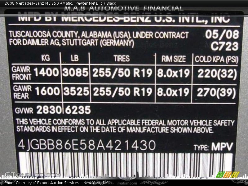 Pewter Metallic / Black 2008 Mercedes-Benz ML 350 4Matic