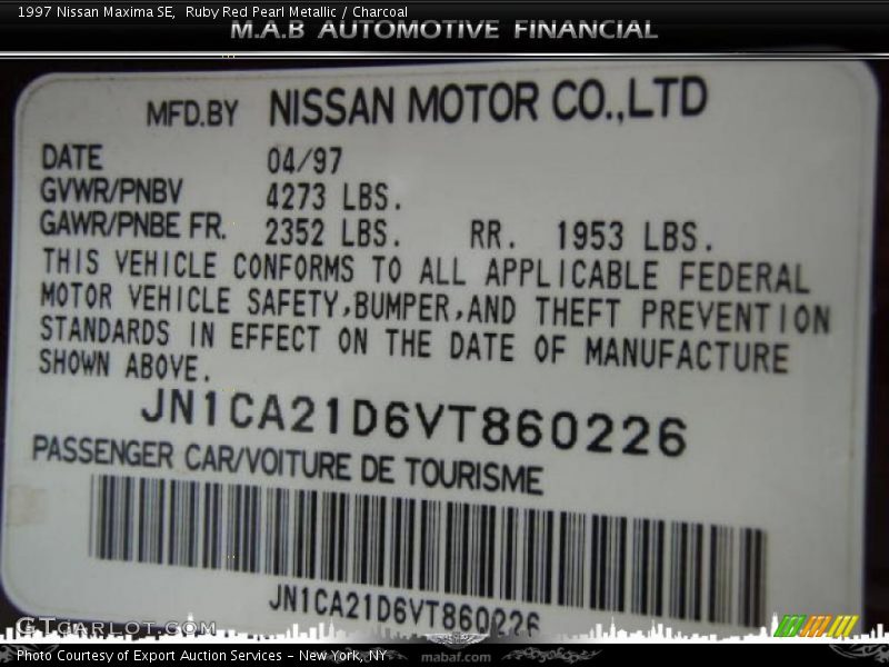 Ruby Red Pearl Metallic / Charcoal 1997 Nissan Maxima SE