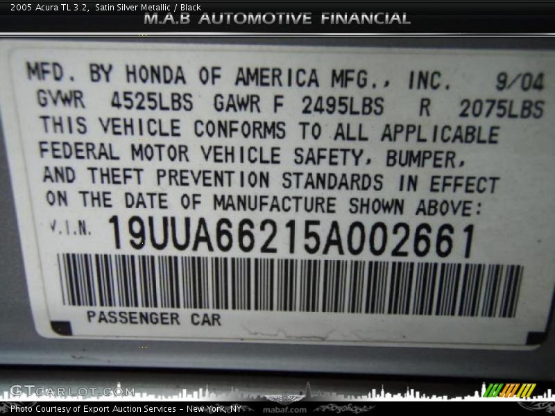 Satin Silver Metallic / Black 2005 Acura TL 3.2