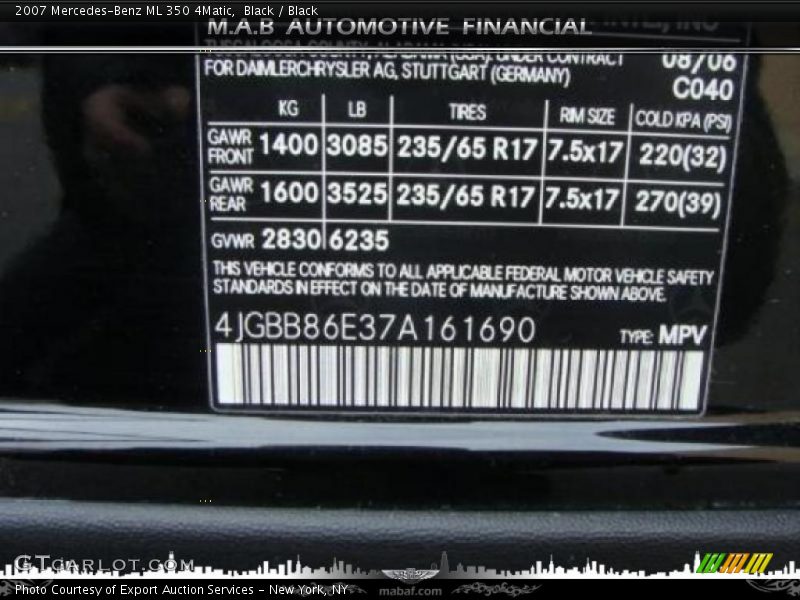 Black / Black 2007 Mercedes-Benz ML 350 4Matic