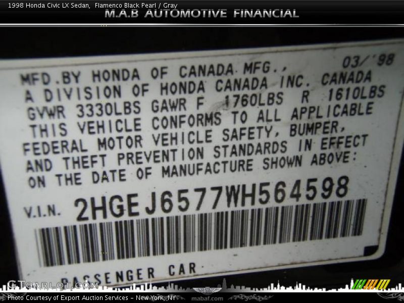 Flamenco Black Pearl / Gray 1998 Honda Civic LX Sedan