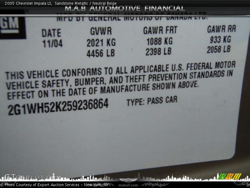 Sandstone Metallic / Neutral Beige 2005 Chevrolet Impala LS
