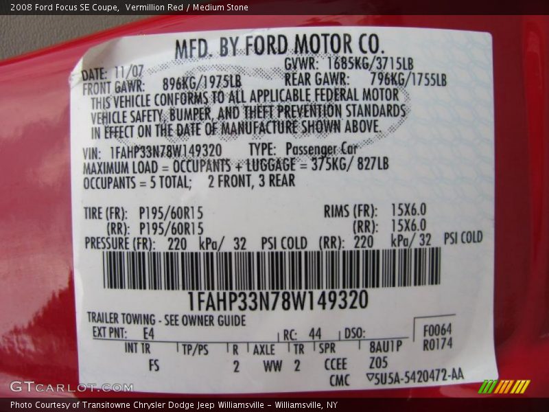 Vermillion Red / Medium Stone 2008 Ford Focus SE Coupe