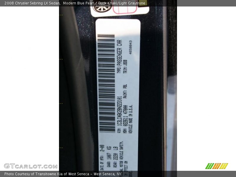 Modern Blue Pearl / Dark Khaki/Light Graystone 2008 Chrysler Sebring LX Sedan