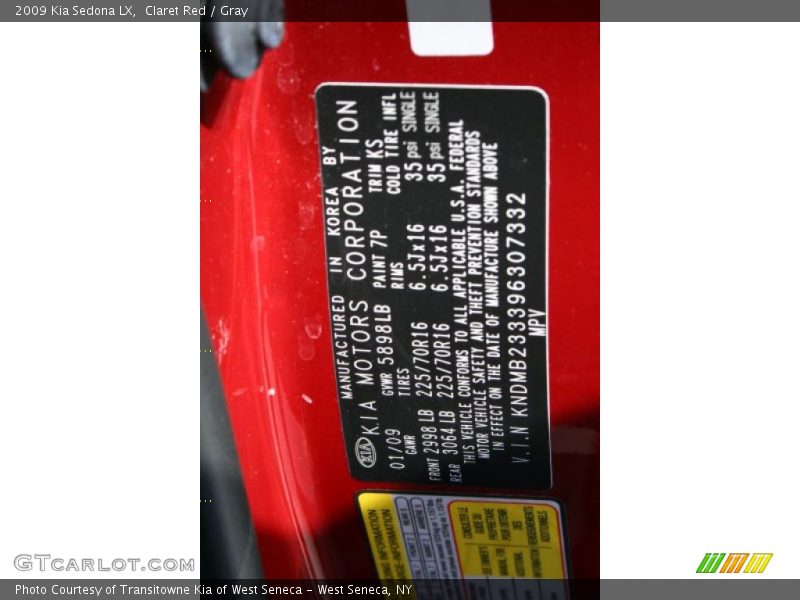 Claret Red / Gray 2009 Kia Sedona LX