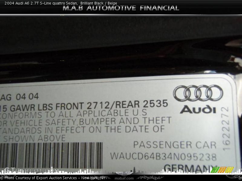 Brilliant Black / Beige 2004 Audi A6 2.7T S-Line quattro Sedan