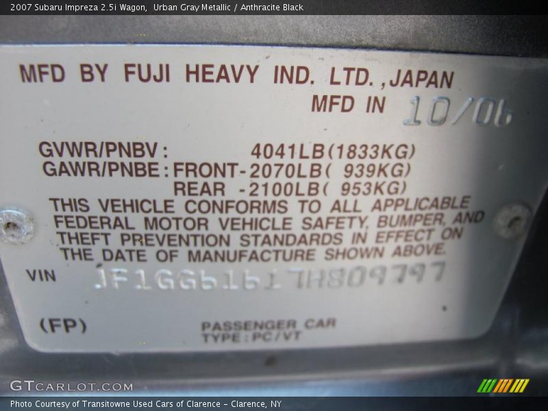 Urban Gray Metallic / Anthracite Black 2007 Subaru Impreza 2.5i Wagon