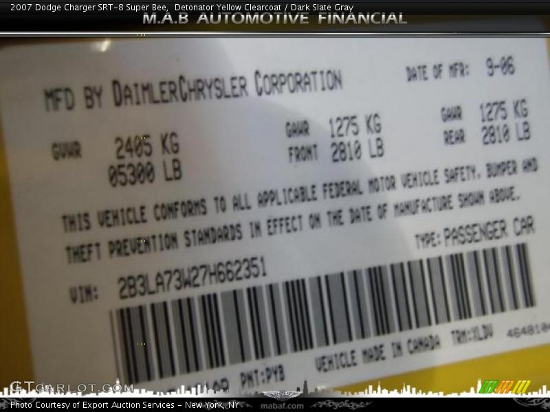 Detonator Yellow Clearcoat / Dark Slate Gray 2007 Dodge Charger SRT-8 Super Bee