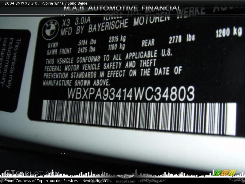 Alpine White / Sand Beige 2004 BMW X3 3.0i