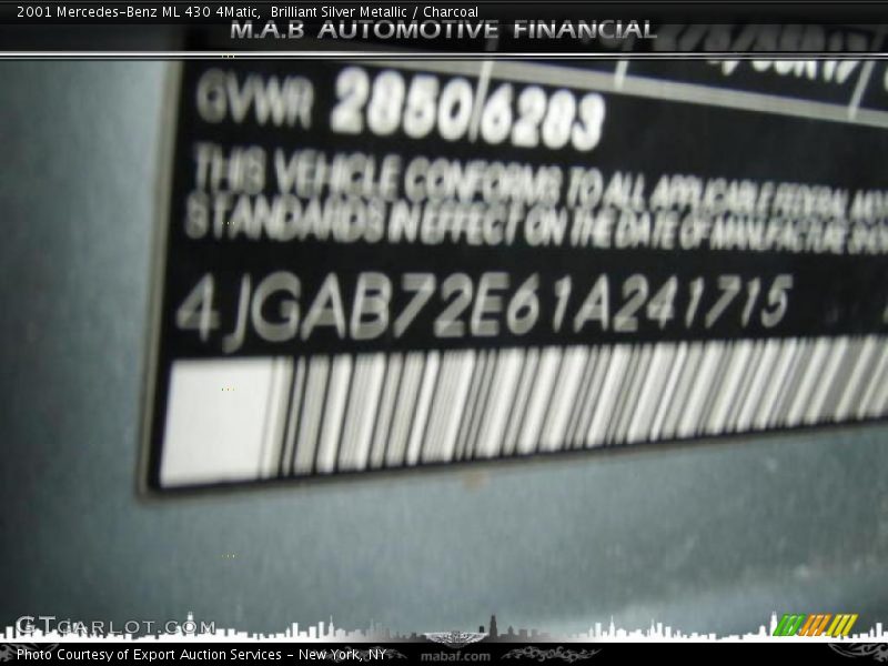 Brilliant Silver Metallic / Charcoal 2001 Mercedes-Benz ML 430 4Matic