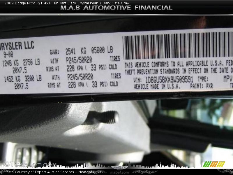 Brilliant Black Crystal Pearl / Dark Slate Gray 2009 Dodge Nitro R/T 4x4