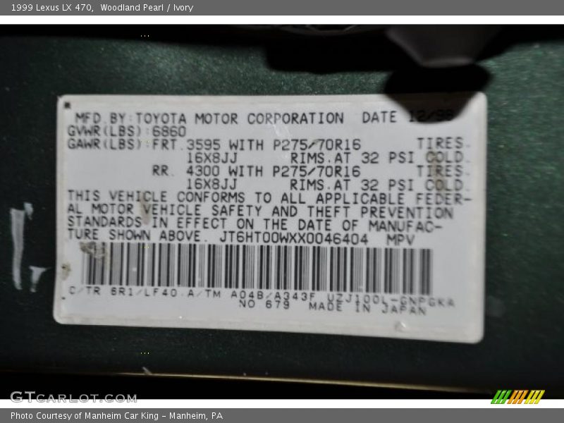 Woodland Pearl / Ivory 1999 Lexus LX 470