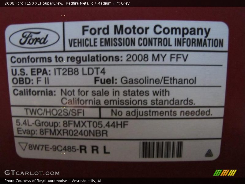 Redfire Metallic / Medium Flint Grey 2008 Ford F150 XLT SuperCrew
