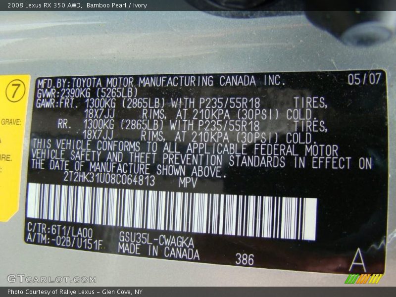 Bamboo Pearl / Ivory 2008 Lexus RX 350 AWD