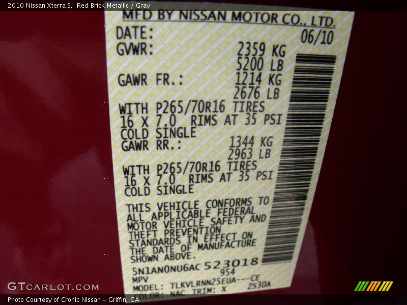 Red Brick Metallic / Gray 2010 Nissan Xterra S