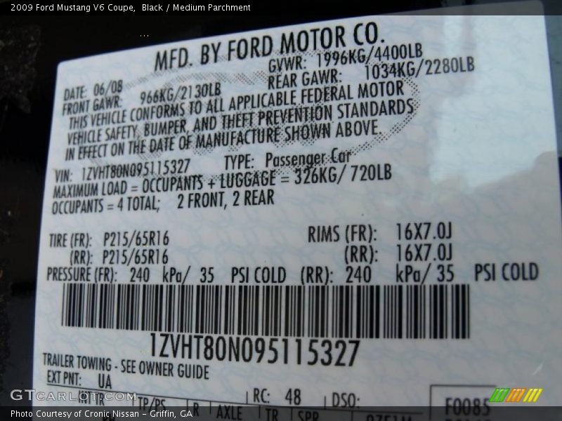 Black / Medium Parchment 2009 Ford Mustang V6 Coupe