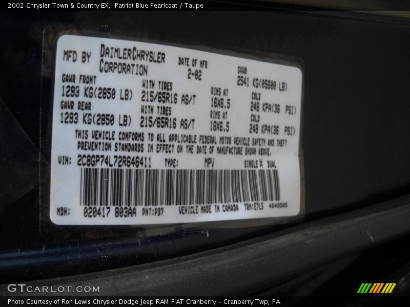 Patriot Blue Pearlcoat / Taupe 2002 Chrysler Town & Country EX