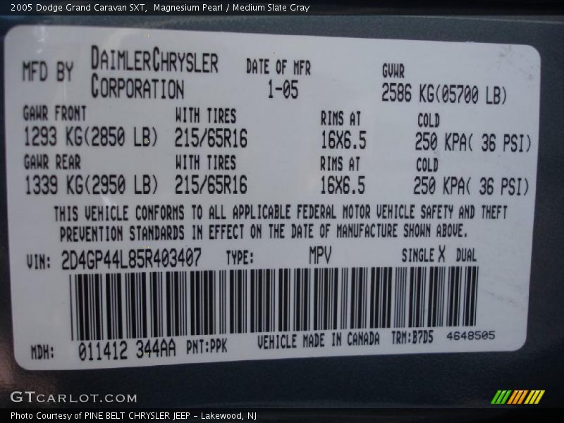 Magnesium Pearl / Medium Slate Gray 2005 Dodge Grand Caravan SXT