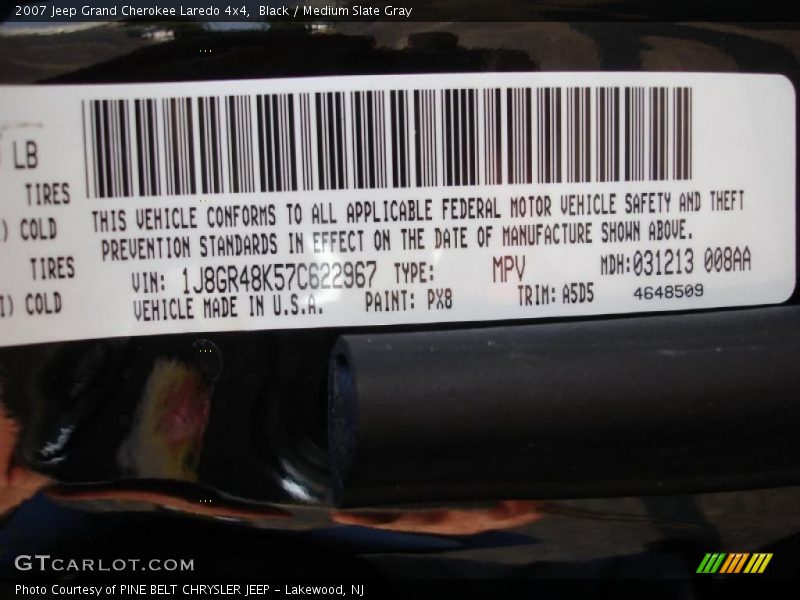 Black / Medium Slate Gray 2007 Jeep Grand Cherokee Laredo 4x4