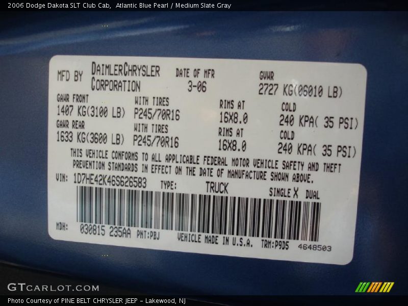 Atlantic Blue Pearl / Medium Slate Gray 2006 Dodge Dakota SLT Club Cab