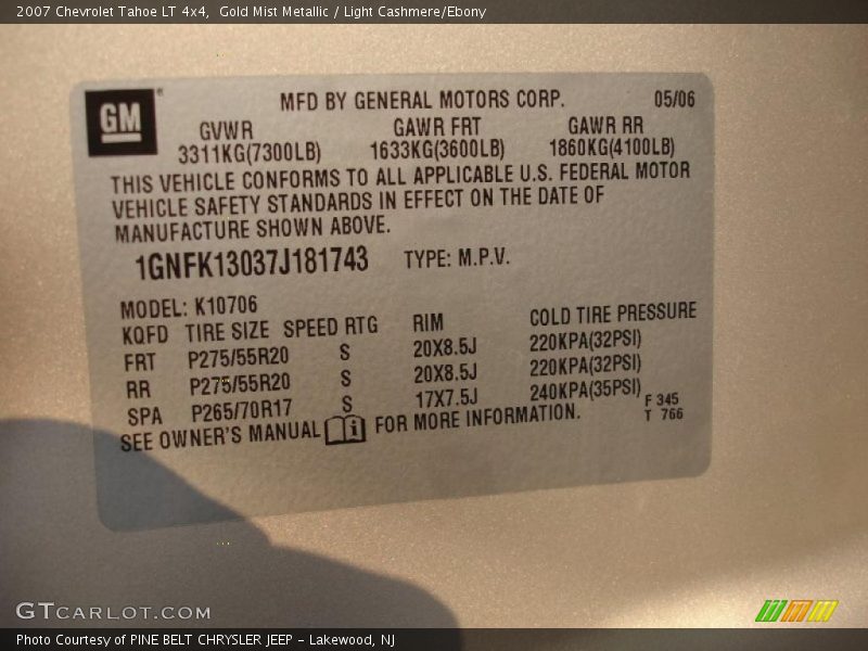 Gold Mist Metallic / Light Cashmere/Ebony 2007 Chevrolet Tahoe LT 4x4
