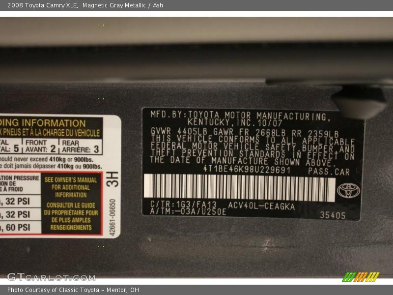Magnetic Gray Metallic / Ash 2008 Toyota Camry XLE
