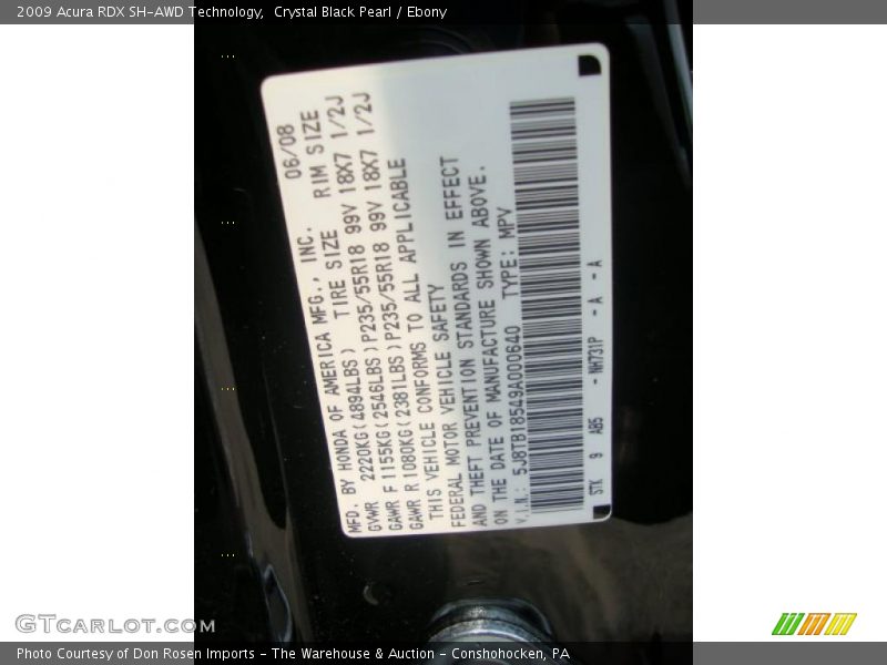 Crystal Black Pearl / Ebony 2009 Acura RDX SH-AWD Technology
