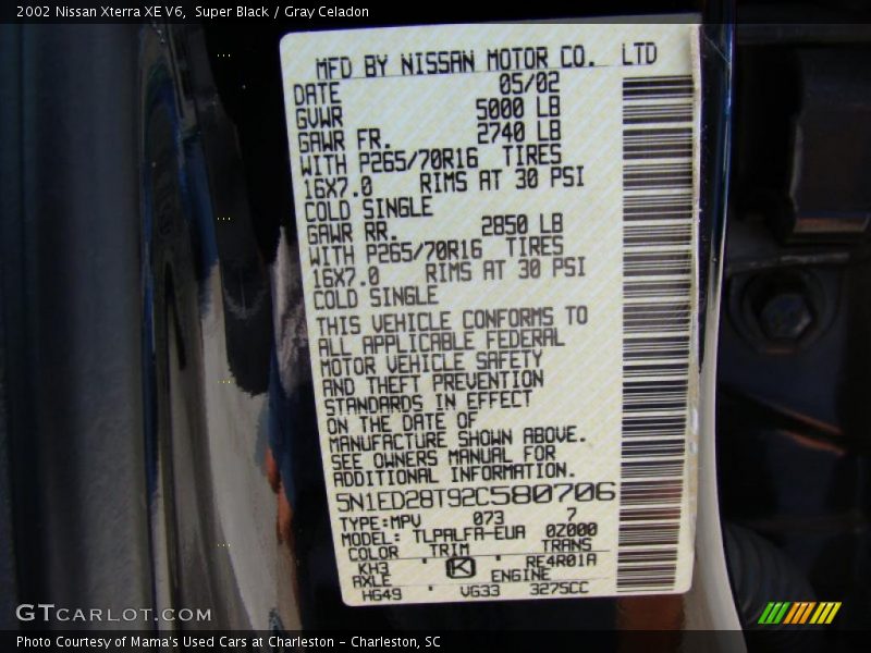 Super Black / Gray Celadon 2002 Nissan Xterra XE V6