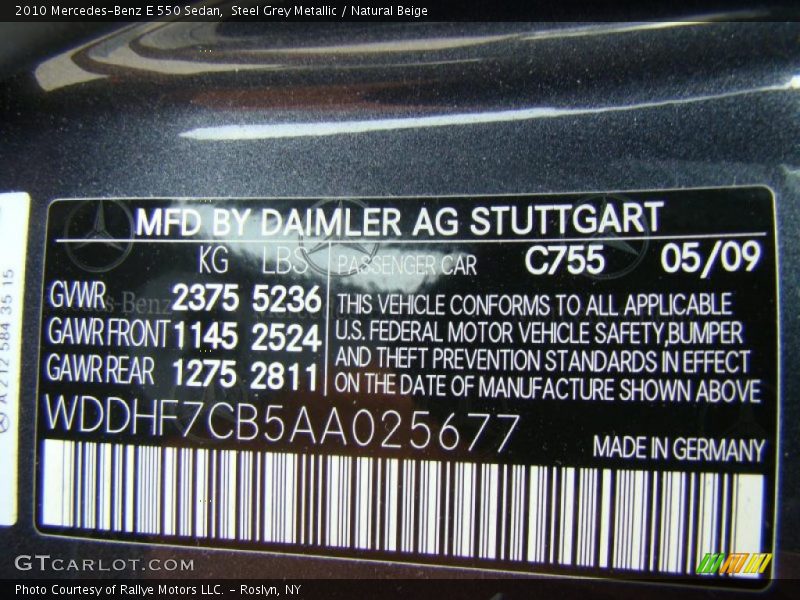 Steel Grey Metallic / Natural Beige 2010 Mercedes-Benz E 550 Sedan