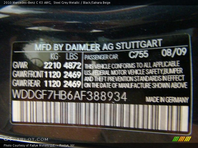 Steel Grey Metallic / Black/Sahara Beige 2010 Mercedes-Benz C 63 AMG