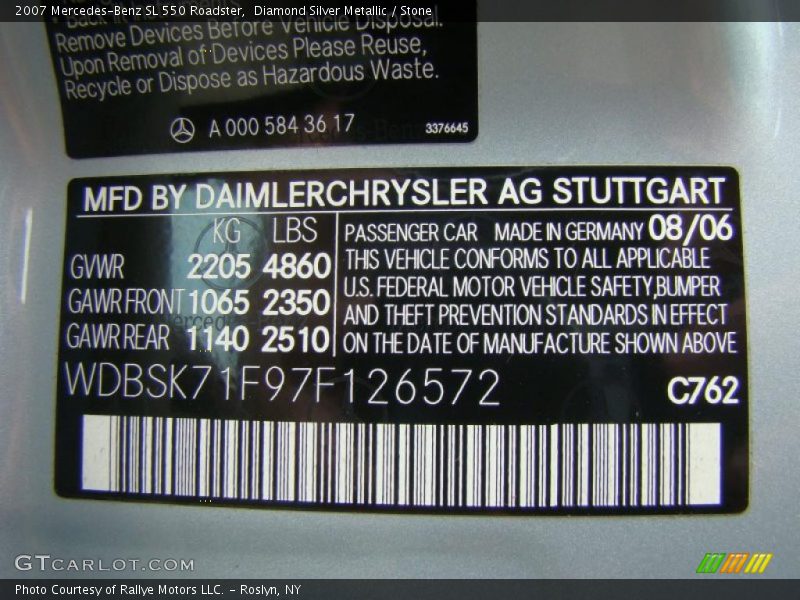 Diamond Silver Metallic / Stone 2007 Mercedes-Benz SL 550 Roadster